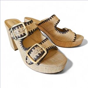 Marc Fisher Dalen Woven Tan Platform Mule with Buckle Detail 8.5